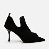 Hakiki Deri Siyah Kadın Topuklu Bot