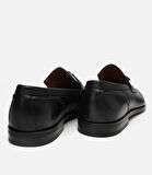 Erkek Deri Siyah Püskül Detaylı Klasik Loafer