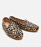 Kadın Deri Siyah Leopar Desenli Günlük Loafer