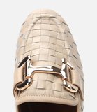 Kadın Deri Bej Örgü Detaylı Tokalı Klasik Loafer