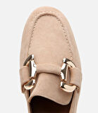 Kadın Süet Deri Bej Tokalı Günlük Loafer