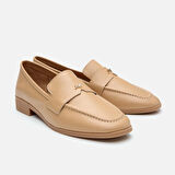 Kadın Deri Bej Logo Detaylı Loafer