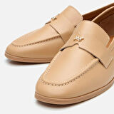 Kadın Deri Bej Logo Detaylı Loafer