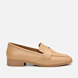 Kadın Deri Bej Logo Detaylı Loafer