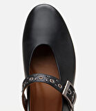 Kadın Deri Siyah Mary Jane Kemerli Babet