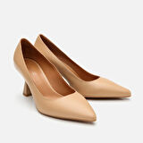 Kadın Deri Bej Orta Topuklu Stiletto