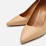 Kadın Deri Bej Orta Topuklu Stiletto