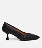 Kadın Deri Siyah Örgü Detaylı Stiletto