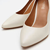 Hakiki Deri Ekru Kadın Stiletto