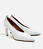 Kadın Deri Ekru Zincir Detaylı Stiletto