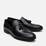 Erkek Deri Siyah Püskül Detaylı Loafer