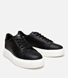 Erkek Deri Siyah Yüksek Tabanlı Spor Ayakkabı