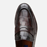 Hakiki Deri Kahve Erkek Kroko Desenli Loafer