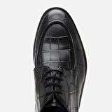 Hakiki Deri Siyah Erkek Kroko Desenli Klasik Ayakk