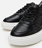 Erkek Deri Siyah Yüksek Tabanlı Spor Ayakkabı