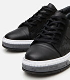 Erkek Deri Siyah Baskılı Spor Ayakkabı