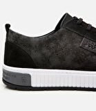 Erkek Deri Siyah Baskılı Spor Ayakkabı