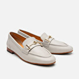 Kadın Deri Ekru Tokalı Loafer