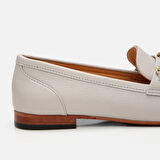 Kadın Deri Ekru Tokalı Loafer