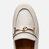 Kadın Deri Ekru Tokalı Loafer