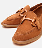 Kadın Süet Deri Taba Esnek Tabanlı Günlük Loafer