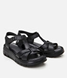Kadın Deri Siyah Ayarlanabilir Comfort Sandalet