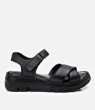 Kadın Deri Siyah Ayarlanabilir Comfort Sandalet