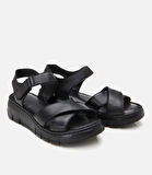 Kadın Deri Siyah Ayarlanabilir Comfort Sandalet