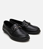 Kadın Deri Siyah Tokalı Günlük Loafer