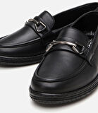 Kadın Deri Siyah Tokalı Günlük Loafer