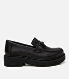 Kadın Deri Siyah Tokalı Klasik Loafer