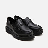 Hakiki Deri Siyah Kadın Loafer