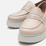 Kadın Deri Pudra Kalın Tabanlı Loafer