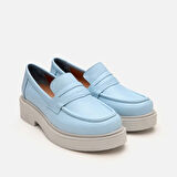 Hakiki Deri Açık Mavi Kadın Loafer