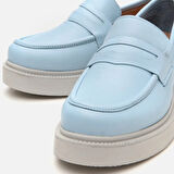 Hakiki Deri Açık Mavi Kadın Loafer