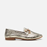 Hakiki Deri Gold Kadın Tokalı Loafer