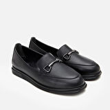 Hakiki Deri Siyah Kadın Tokalı Loafer
