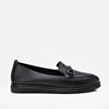Hakiki Deri Siyah Kadın Tokalı Loafer