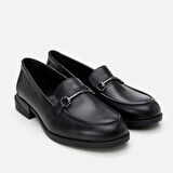 Hakiki Deri Siyah Kadın Tokalı Loafer