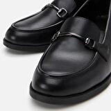 Hakiki Deri Siyah Kadın Tokalı Loafer