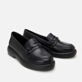 Hakiki Deri Siyah Kadın Tokalı Loafer