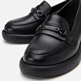 Hakiki Deri Siyah Kadın Tokalı Loafer