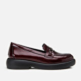 Hakiki Deri Bordo Kadın Tokalı Loafer