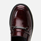 Hakiki Deri Bordo Kadın Tokalı Loafer