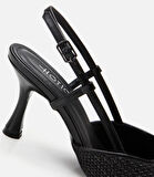 Kadın Siyah Hasır Detaylı Arkası Açık Stiletto