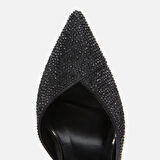 Siyah Kadın Taşlı Stiletto
