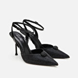 Siyah Kadın Taşlı Stiletto