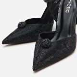 Siyah Kadın Taşlı Stiletto