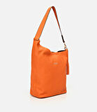 Kadın Deri Turuncu Asimetrik Yumuşak Dokulu Omuz Çantası