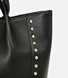 Kadın Deri Siyah Zımba Detaylı Tote Çanta